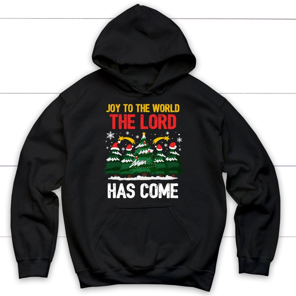 Joy to the world the Lord has come Christmas tree hoodie Black / S