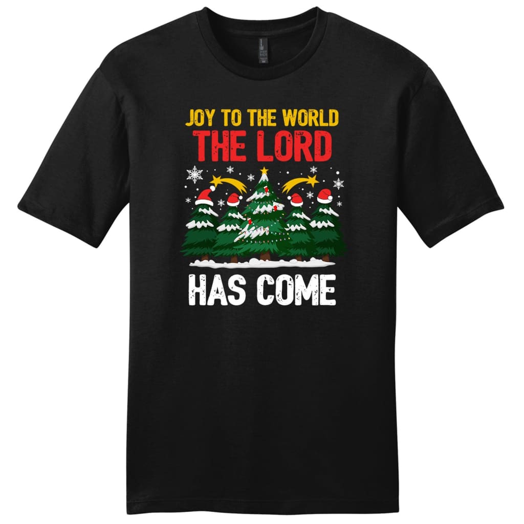 Joy to the world the Lord has come Christmas tree Men’s t-shirt Black / S