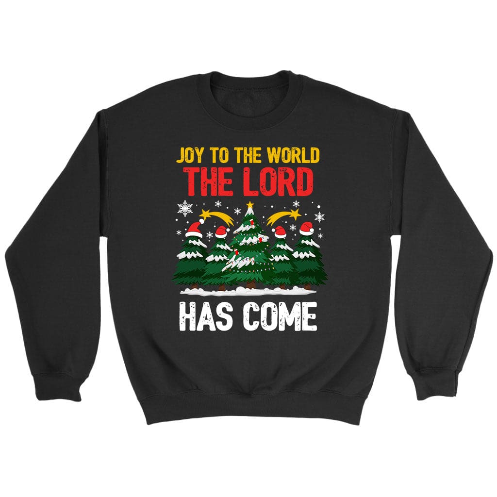Joy to the world the Lord has come Christmas tree sweatshirt Black / S