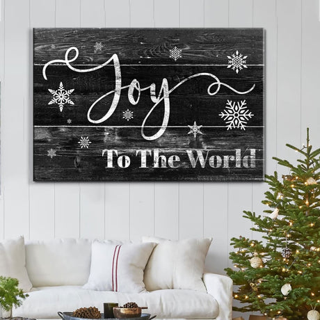 Inspirational canvas print with "Joy to the World" Christmas sign, ideal Christian Christmas wall decor for festive homes - Black.