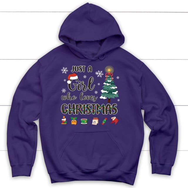 Just a girl who loves Christmas hoodie Purple / S