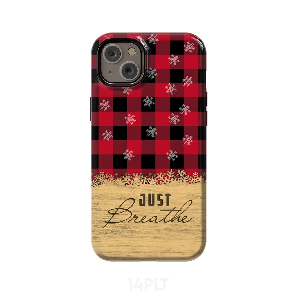 Just Breathe Red Black Buffalo phone case iPhone 14 Plus / Tough
