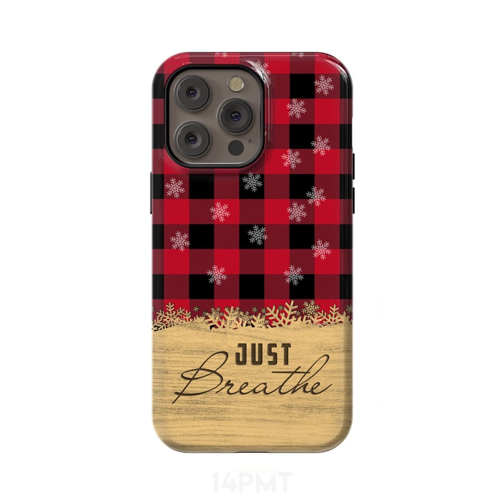 Just Breathe Red Black Buffalo phone case iPhone 14 Pro Max / Tough