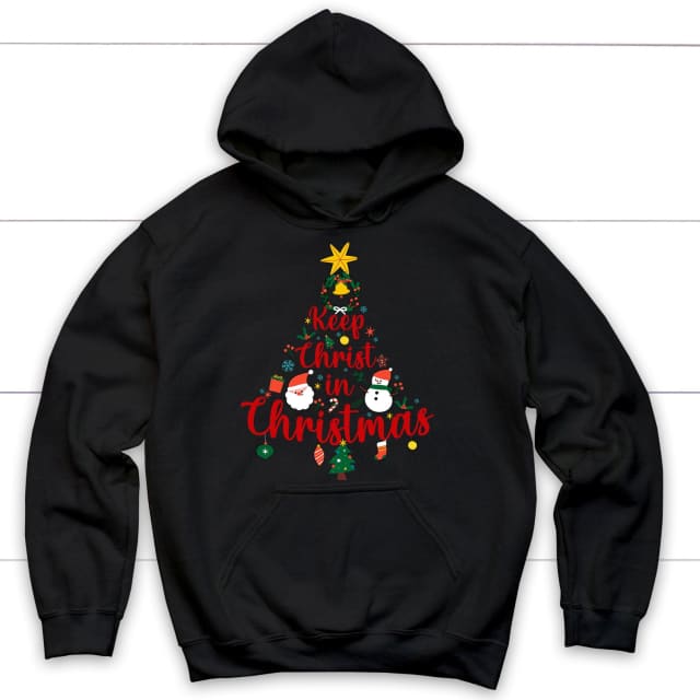 Keep Christ in Christmas tree hoodie Black / S