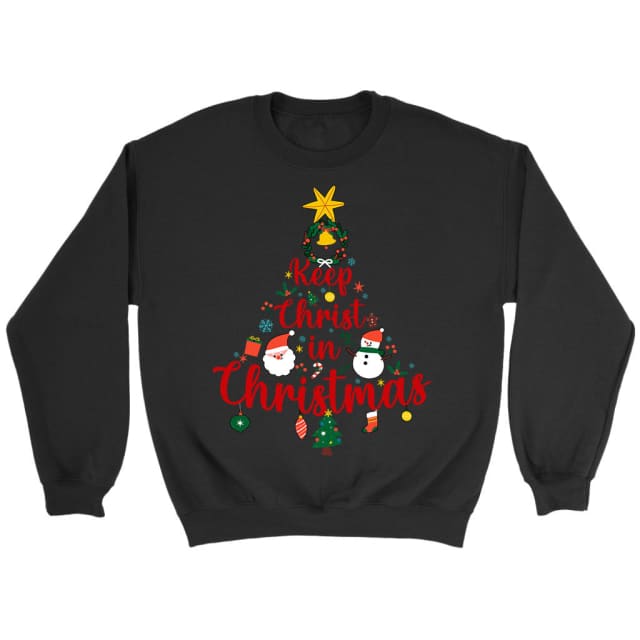 Keep Christ in Christmas tree sweatshirt Black / S