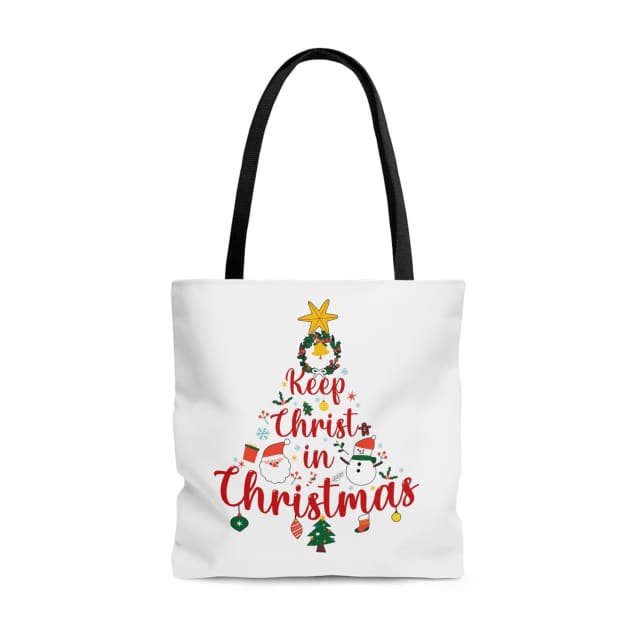 Keep Christ in Christmas tree tote bag 13 x 13