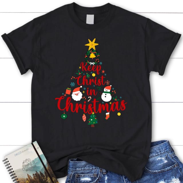 Keep Christ in Christmas tree Women’s t-shirt Black / S