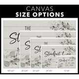 Lamentations 3:22 wall art with "The steadfast love of the Lord never ceases," floral design, Christian gifts / canvas size options.