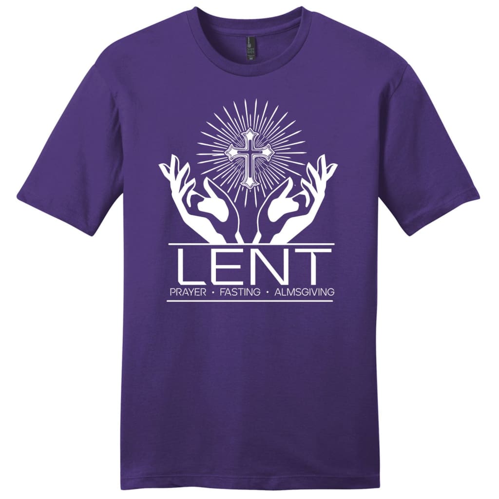 Easter Christian Gifts, Lent Prayer Fasting Almsgiving Men’s T-shirt Purple / S