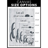 Christian canvas print with "Let all that you do be done in love," wildflowers and grey design, perfect for Scripture-inspired gifts /  size options.