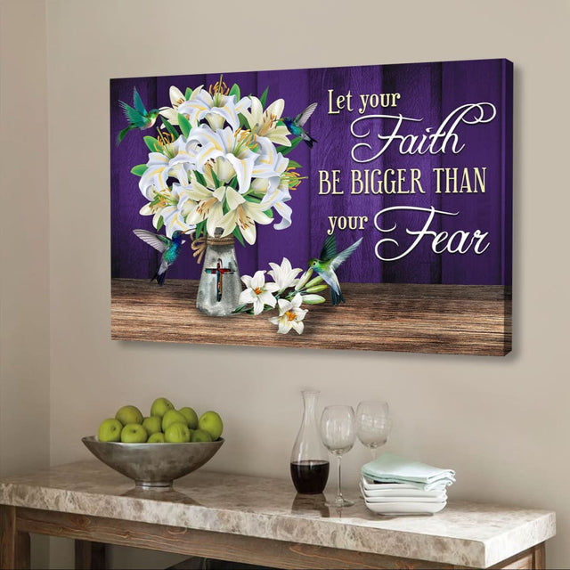 Let your Faith be bigger than your fear canvas wall art Faith wall decor Purple / 12 x 8