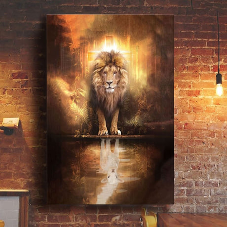 Christian wall art featuring a lion and lamb, perfect faith-based inspirational canvas for home decor.