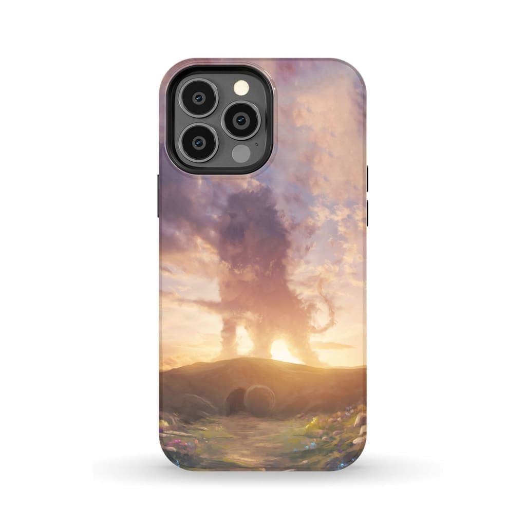 Lion of Judah above the empty tomb He is risen phone case Christian Easter cases iPhone 13 Pro Max / Tough