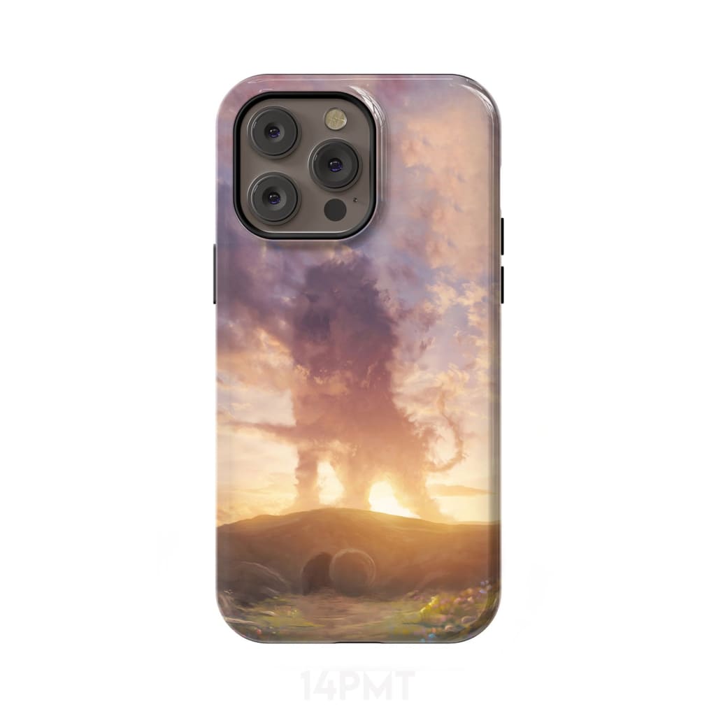 Lion of Judah above the empty tomb He is risen phone case Christian Easter cases iPhone 14 Pro Max / Tough