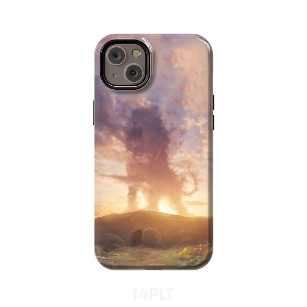 Lion of Judah above the empty tomb He is risen phone case Christian Easter cases iPhone 14 Plus / Tough