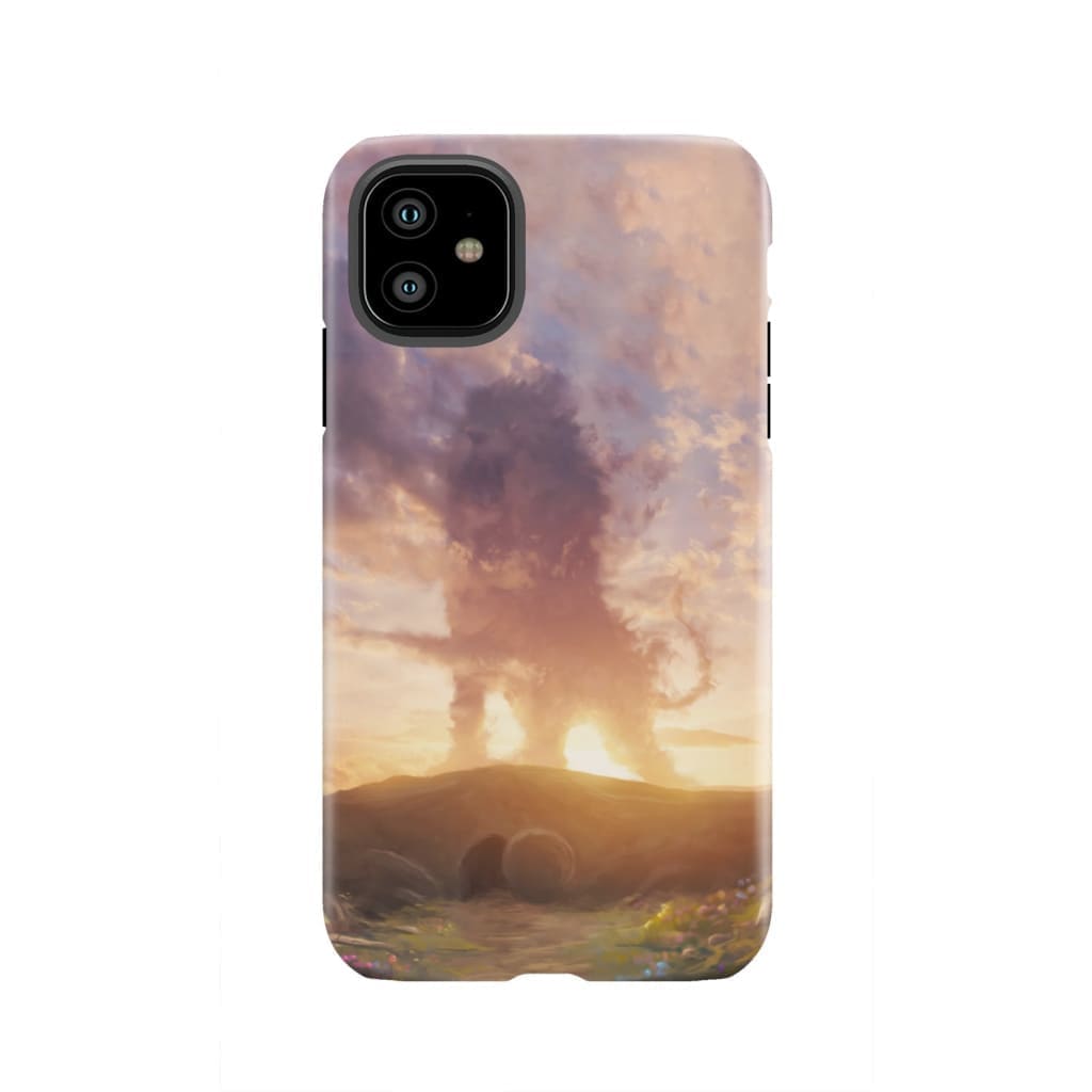 Lion of Judah above the empty tomb He is risen phone case Christian Easter cases iPhone 11 / Tough