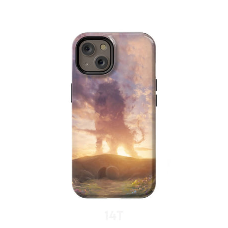 Lion of Judah above the empty tomb He is risen phone case Christian Easter cases iPhone 14 / Tough
