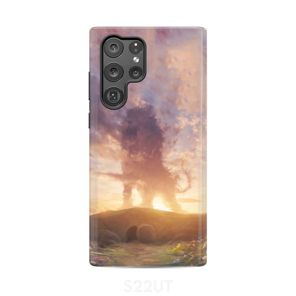 Lion of Judah above the empty tomb He is risen phone case Christian Easter cases Samsung Galaxy S22 Ultra / Tough