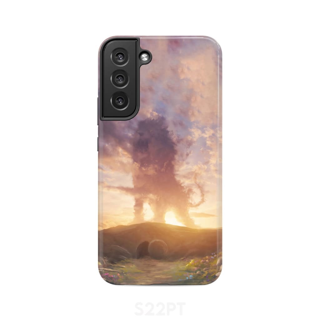 Lion of Judah above the empty tomb He is risen phone case Christian Easter cases Samsung Galaxy S22 Plus / Tough