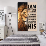 Christian wall art featuring the Lion of Judah with "I Am The Son Of A King," perfect faith-based home decor.