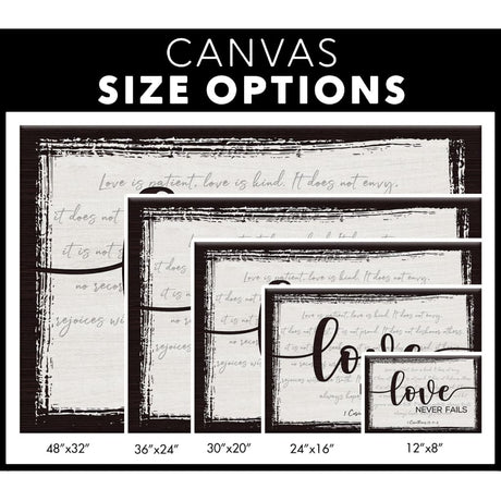 Love never fails 1 Corinthians 13:4-8 wall art canvas | Christian gifts