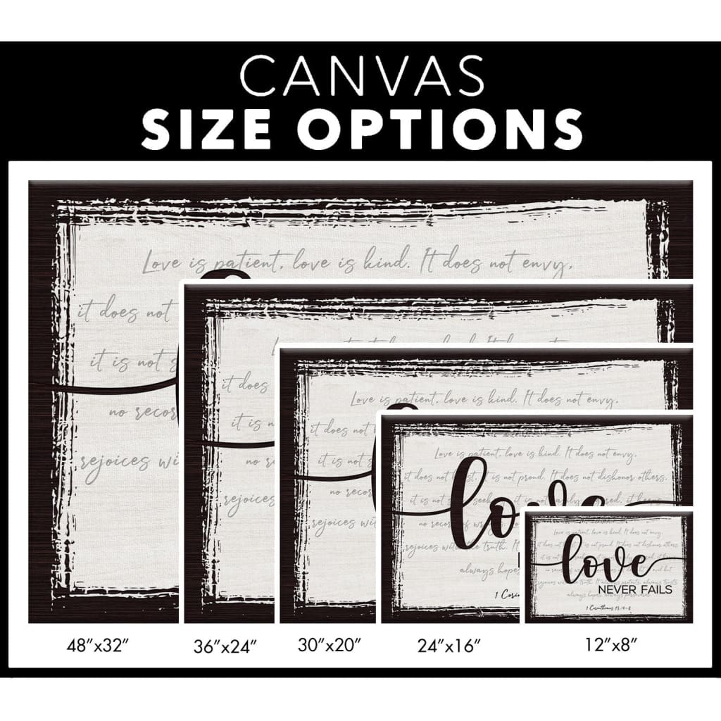Love never fails 1 Corinthians 13:4-8 wall art canvas | Christian gifts