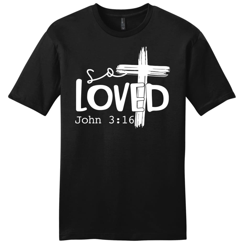 Loved John 3:16 cross t-shirt Mens Christian t-shirts Black / S