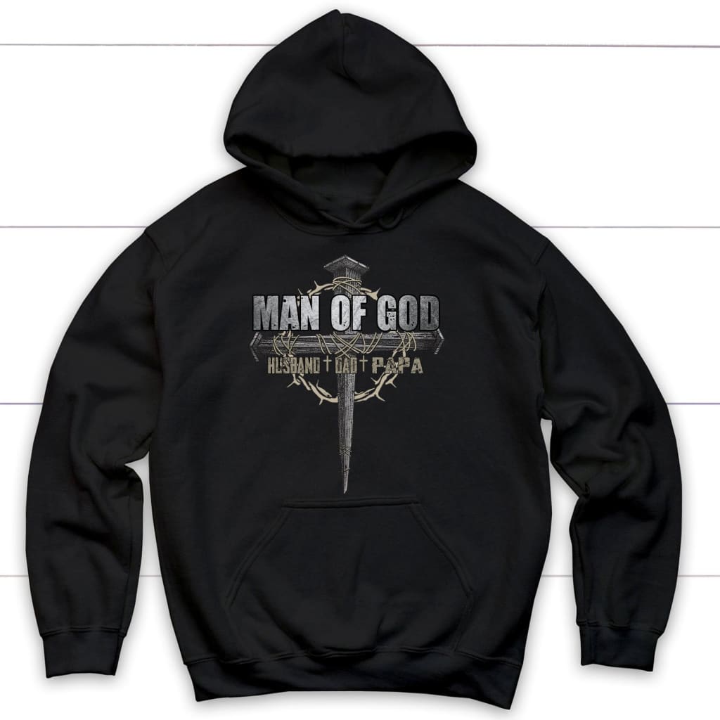 Man of God husband dad papa Christian hoodie Black / S