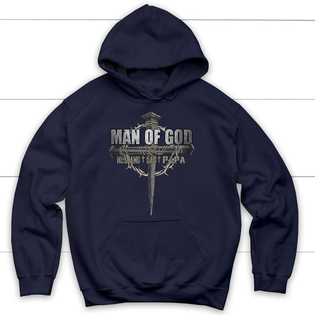 Man of God husband dad papa Christian hoodie Navy / S