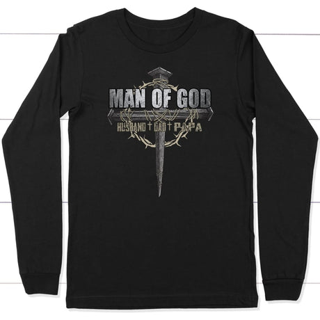 Man of God husband dad papa Christian long sleeve t-shirt Black / S