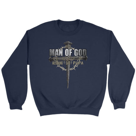 Man of God husband dad papa Christian sweatshirt Navy / S