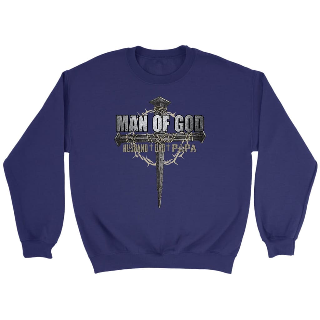 Man of God husband dad papa Christian sweatshirt Purple / S