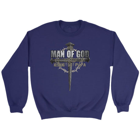 Man of God husband dad papa Christian sweatshirt Purple / S