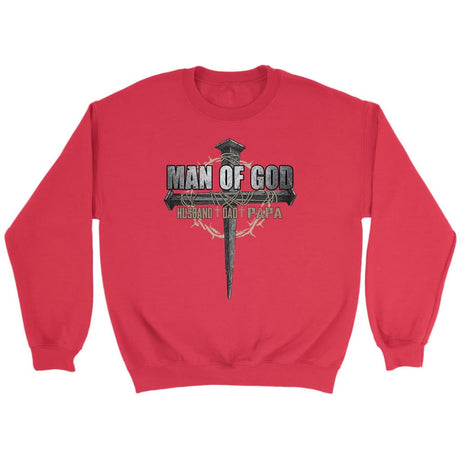 Man of God husband dad papa Christian sweatshirt Red / S