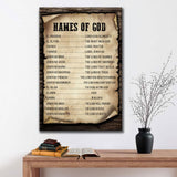 Christian signs featuring the "Names of God" wall art canvas print, ideal for home decor or as a thoughtful Christian gift.