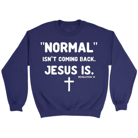 Normal isn’t coming back Jesus is Revelation 14 Christian sweatshirt Purple / S