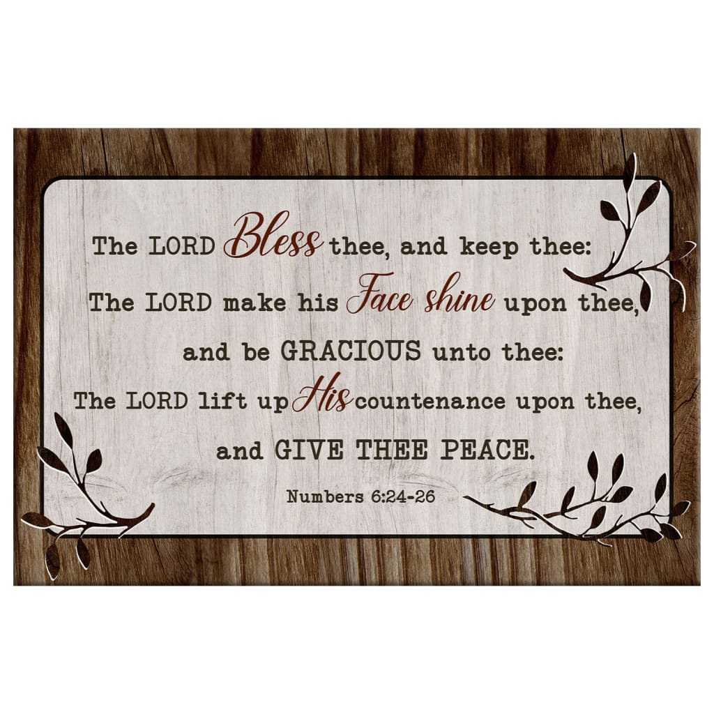 Rustic Christian wall art: Numbers 6:24-26 "The Lord Bless Thee and Keep Thee" with a charming wooden border.