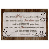 Rustic Christian wall art: Numbers 6:24-26 "The Lord Bless Thee and Keep Thee" with a charming wooden border.