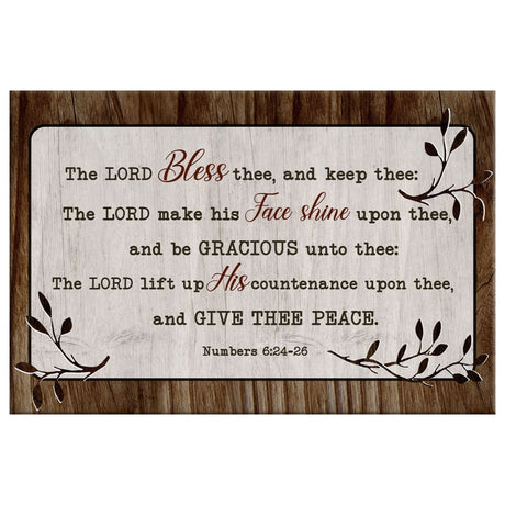 Rustic Christian wall art: Numbers 6:24-26 "The Lord Bless Thee and Keep Thee" with a charming wooden border.