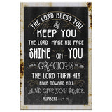 Faith-based wall art: Numbers 6:24-26, "The Lord Bless You And Keep You," black background with rustic farmhouse charm.