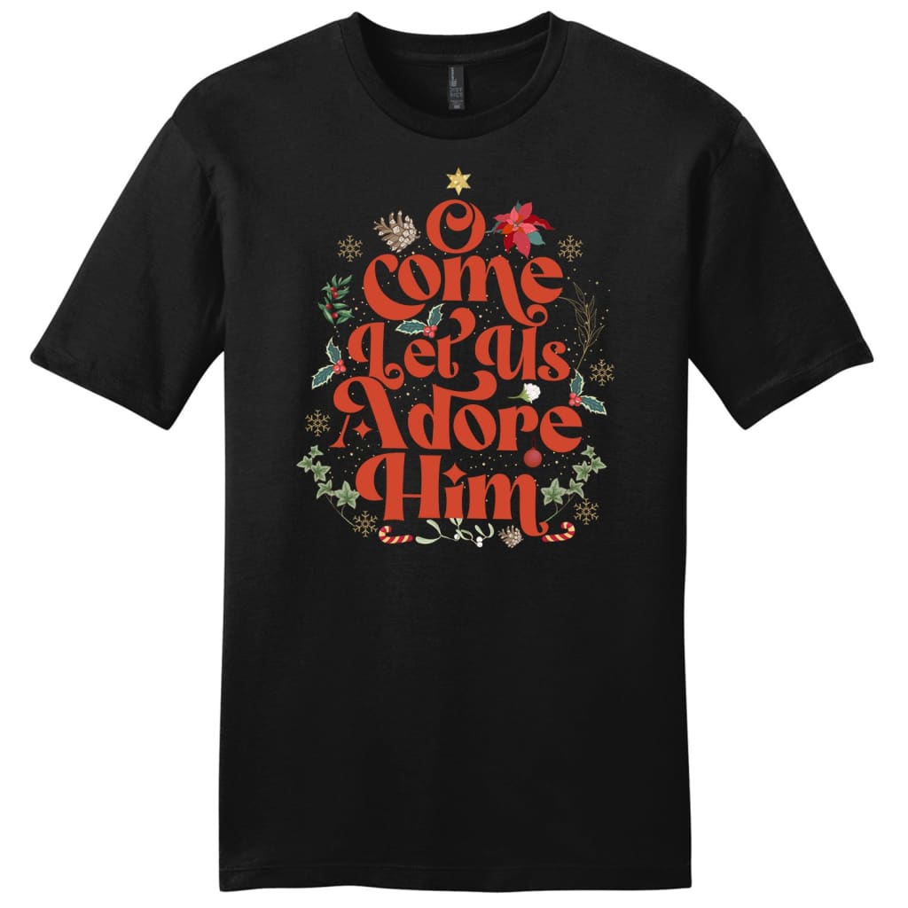 O come let us adore him Christmas leaf Men’s t-shirt Black / S