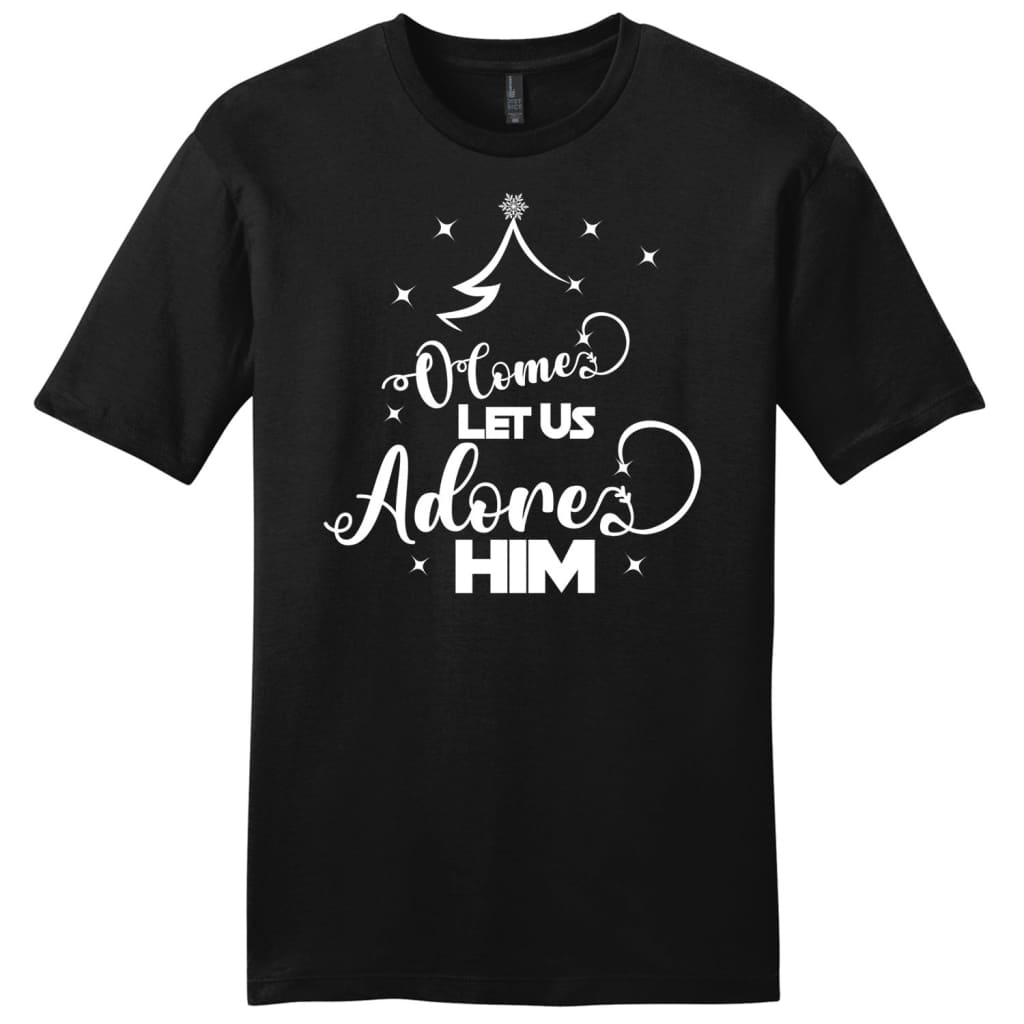 O come let us adore Him Christmas tree Men’s Christian t-shirt Black / S