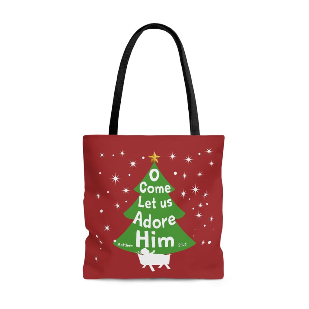 O come let us adore Him Christmas tree tote bag 13 x 13