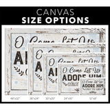Religious Christmas wall art canvas with "O Come Let Us Adore Him," perfect for faith-filled Christmas home decor.