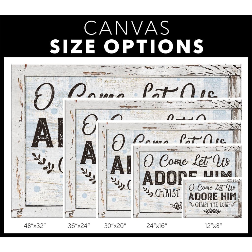 Religious Christmas wall art canvas with &quot;O Come Let Us Adore Him,&quot; perfect for faith-filled Christmas home decor.