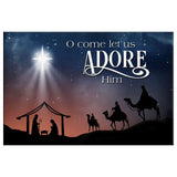 Faith-based Christmas wall art displaying "O Come Let Us Adore Him" with the three wise men and Jesus, great religious holiday decor.