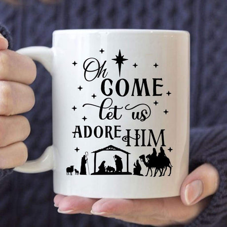 Oh come let us adore Him Christmas Christian coffee mug White / 11 oz