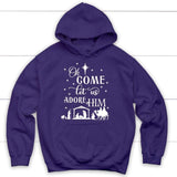 Oh come let us adore Him Christmas Hoodie - Christian Christmas Hoodies Purple / S