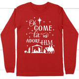 Oh come let us adore Him Christian Christmas long sleeve t-shirt Red / S