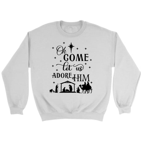 Oh come let us adore Him Christmas Christian sweatshirt White / S